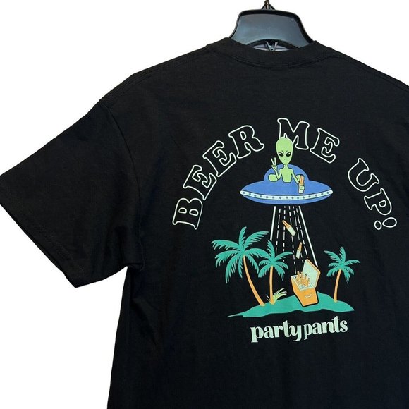 Men's Black T-Shirt Party Pants  Beer Me Up Logo Mens Teal  Size M New - Picture 1 of 12